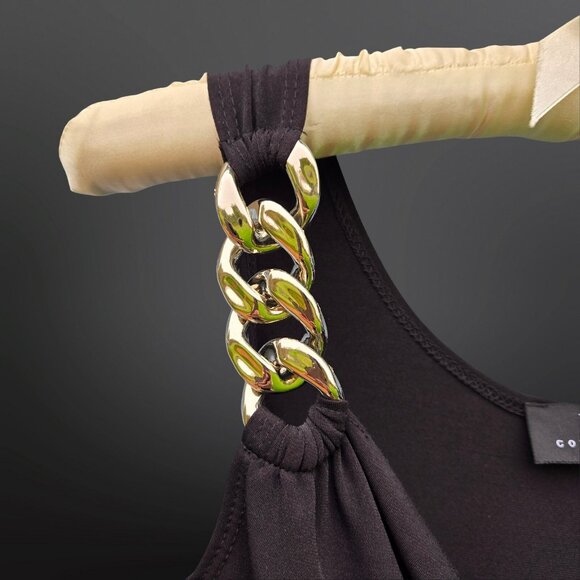 Y2K Black Tank Top Silver chunky chain straps Size S McBling Gothic Grunge - Picture 3 of 7